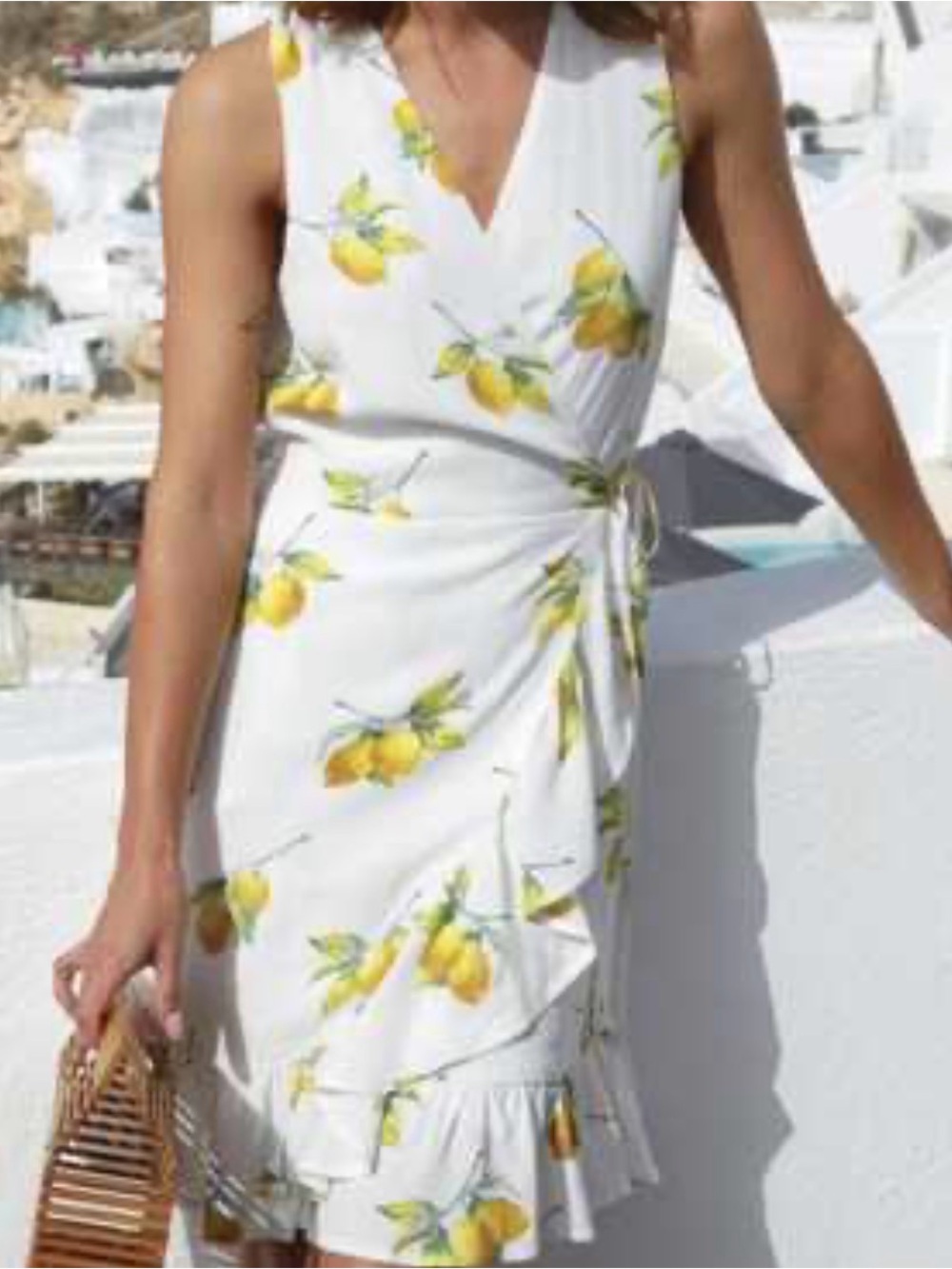 Rails White Wrap Midi Dress with Yellow Lemon Print